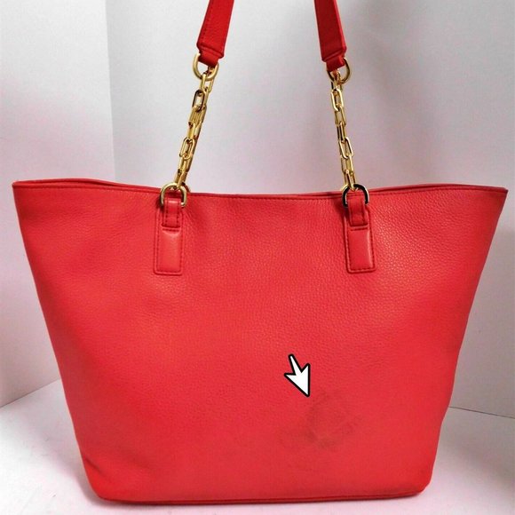 Tory Burch Red Pebbled Leather Large Chain Tote Shoulder Bag - Picture 3 of 6